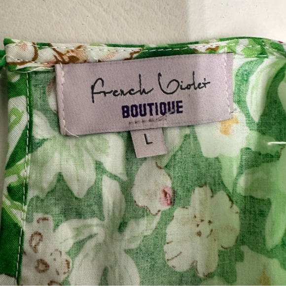 French violet boutique balloons sleeves Floral Green and Pink mini  Dress L - Picture 6 of 13
